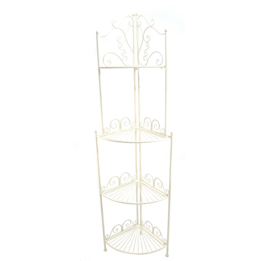 Blaisdon 4-tier corner shelf in cream with white background.