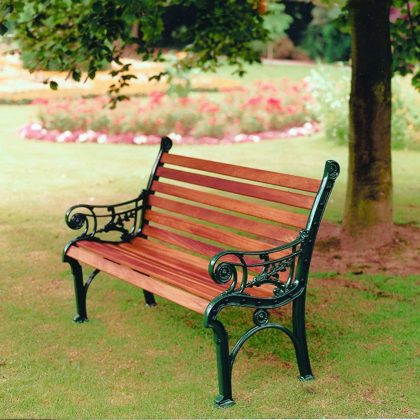 Jardine Leisure Edwardian bench positioned on lawn under tree