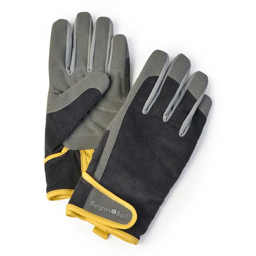 Burgon and Ball mens gardening gloves in grey corduroy