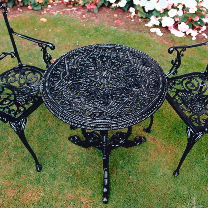 Jardine Leisure grape table in satin black finish standing on lawn