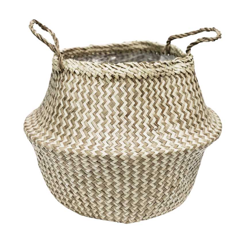 Seagrass chevron lined plant basket white