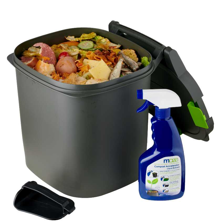 Bokashi bin filled with spray